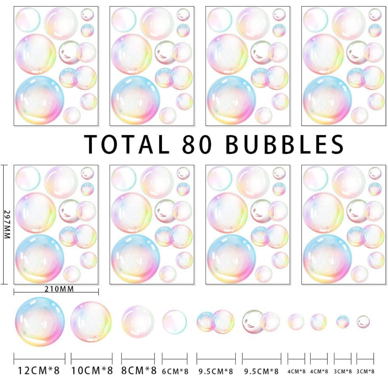Transparent Bubble Wall Decal Sticker Cutout Kid's Under The Sea Birthday Party Decoration Blue White Colour Bubble Ocean Background Decor Water Soap Bath Decor for Mermaid Baby Shower (Color)