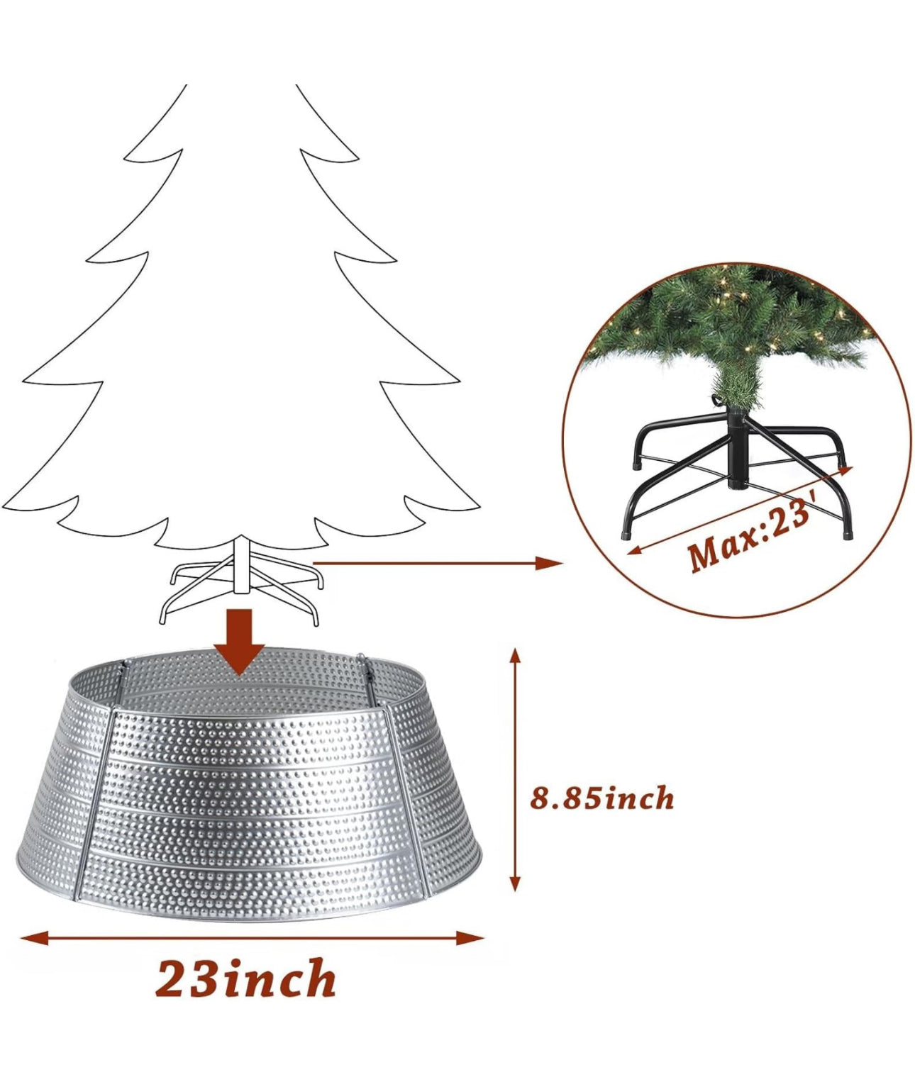 Christmas Tree Collar,23" Christmas Tree Ring 4-Panel Metal Durable Christmas Tree Skirt Base