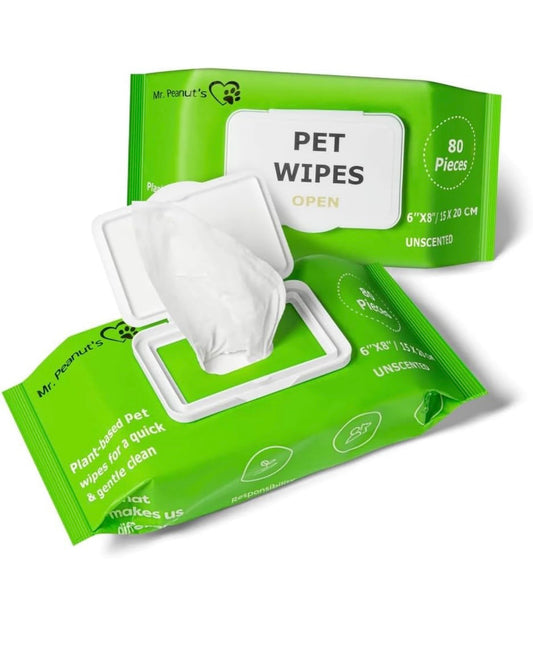 Mr. Peanut's Naturals Plant Based, Flushable, Compostable, Unscented Pet Wipes 80ct