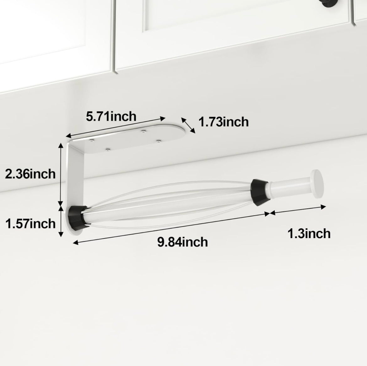 Fixwal Paper Towel Holder Under Cabinet, Single Hand Operable Wall Mount Paper Towel Holder with Damping Effect, Bend-Resistant, Self-Adhesive or Drill Mounting for Kitchen Bathroom, White