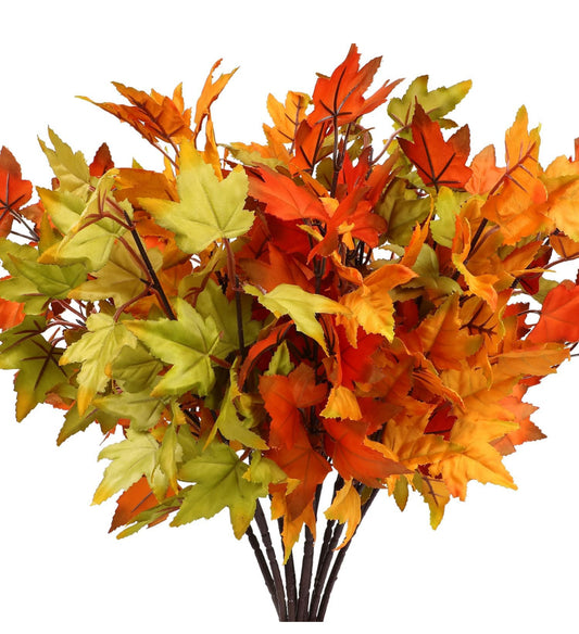 Sawowkuya 9 Pcs Fall Maple Leaves, Artificial Autumn Leaves Branches, Fake Fall Flowers Floral Arrangements for Thanksgiving Decorations Home Kitchen Farmhouse Table Centerpiece Decor