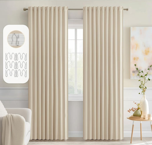 MIULEE Back Tab Cream Beige Curtains 84 Inch Length 2 Panels Set for Living Room Bedroom, Ivory Rod Pocket/Pinch Pleated Light Blocking Thermal Insulated Room Darkening Blackout Curtain 84 Inches Long