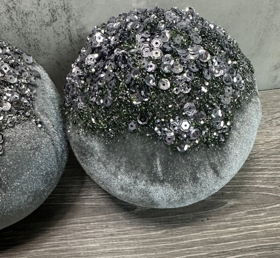 Inspire Me! Home Decor Set of 3 Embellished Velvet Orbs Gray