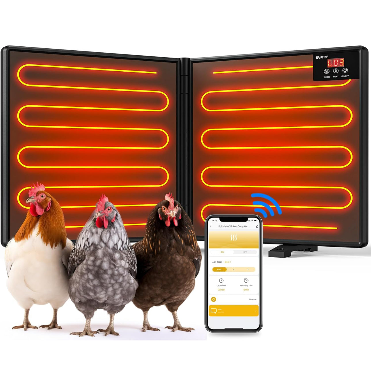 Chicken Coop Heater for Winter with APP Control, 30''x12'' Large Foldable Chicken Heaters for Coop with Adjustable Timer and Temp, Heater for Chicken Coop Accessories Pet House,180W Radiant Heat Panel