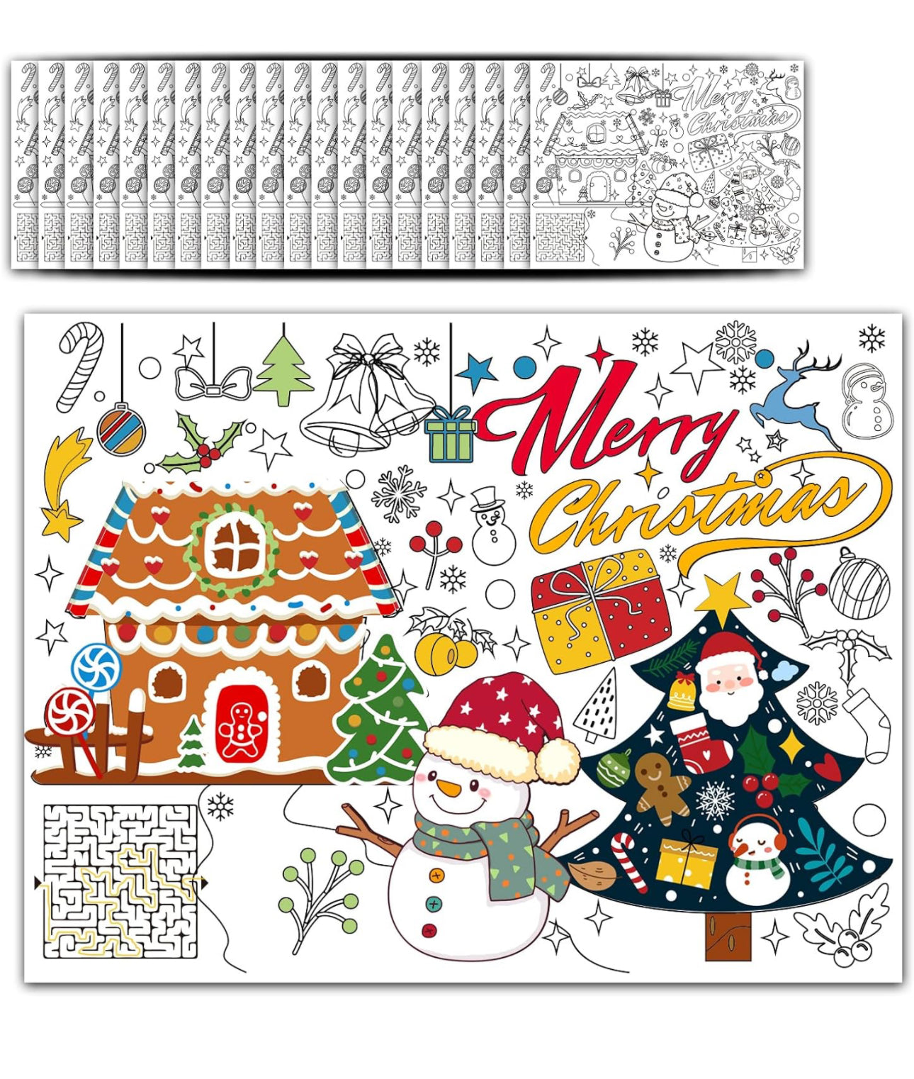 12 Pcs Christmas Placemats Paper Place Mats Disposable Christmas Coloring Placemats for Party School Christmas Supplies Disposable Placemats