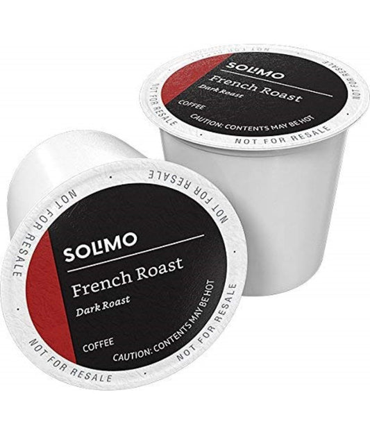 Solimo Dark Roast Coffee Pods, French Roast, Compatible with Keurig 2.0 K-Cup Brewers, 100 Count, best by 06/25