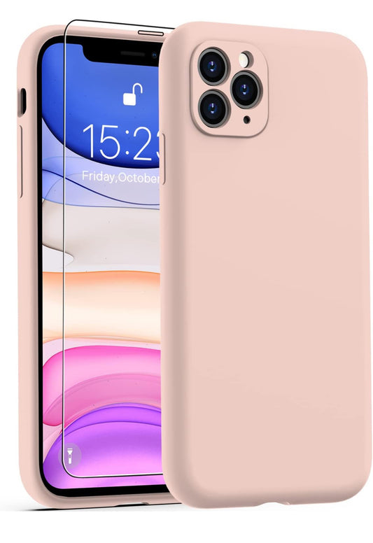 iPhone 11 Pro Max Case with Screen Protector - Enhanced Camera Protection - Smooth Baby Skin-Like Feel Silicone Cover - Slim Protective Phone Case 6.5" - Baby Pink