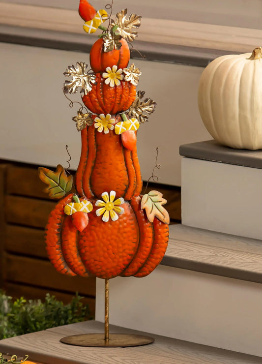 Plow & Hearth Stacked Pumpkins Metal Statue