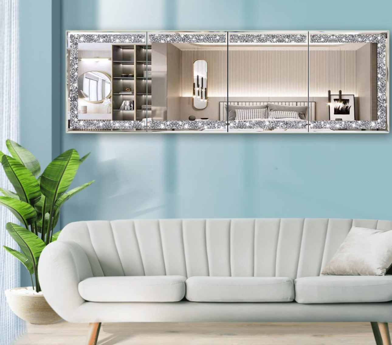 Meetart Full Length Mirror Tiles,Crystal Crush Diamond Full Body Wall Mirror,14''x11'' 4PCS Glass Frameless