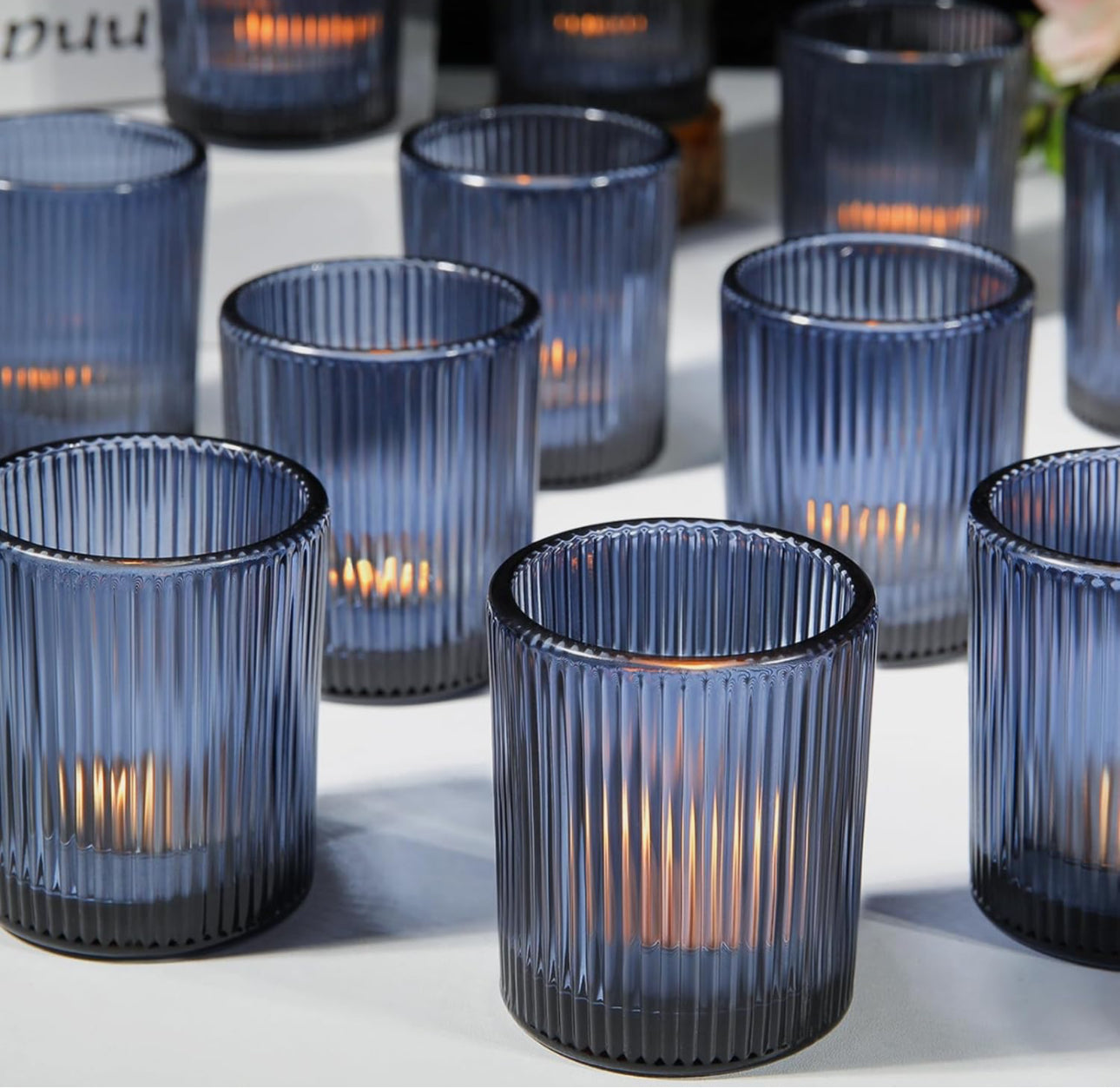 24pcs Glass Votive Candle Holders, Dark Blue Candle Holder for Tea Lights, Tea Lights Candle Holders for Wedding Party Decor (Dark Blue,24)