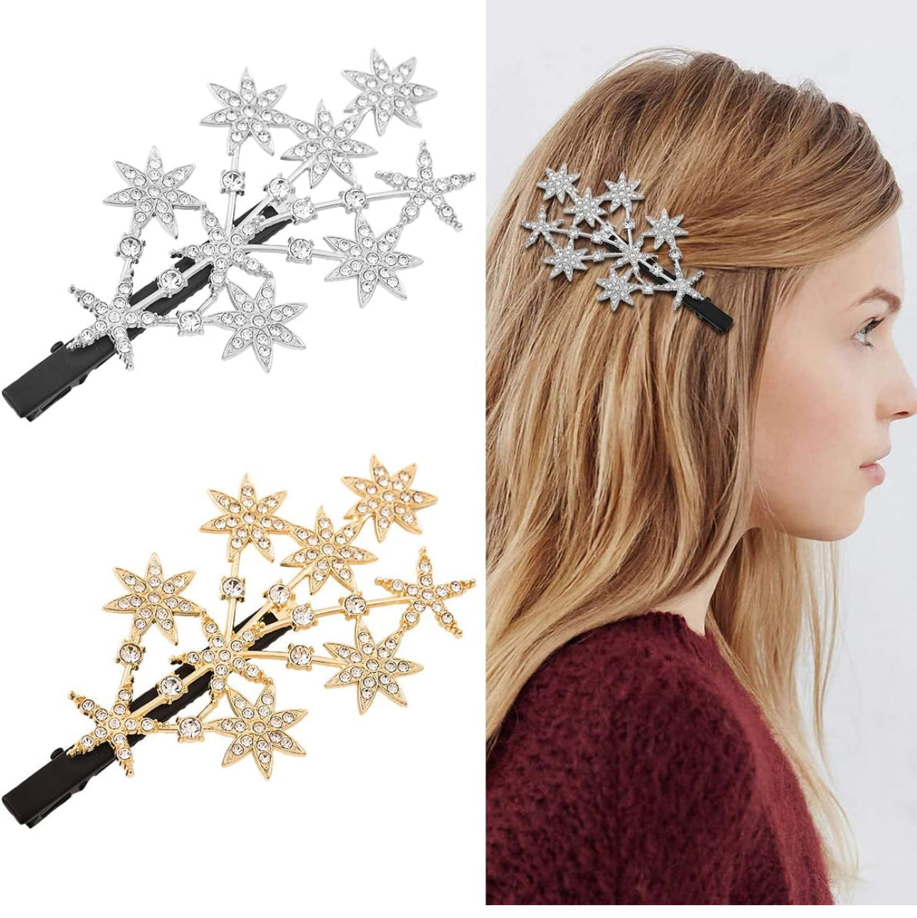 Star Hair Clips Crystal Bobby Pins Women Girls Bling Rhinestone Headpiece Hair Accessories