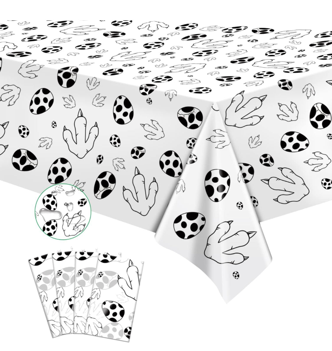Dinosaur Paw Print Tablecloth Party Decoration, Dino Paw Print Disposable Rectangle Plastic Table Cover 108 x 54inch