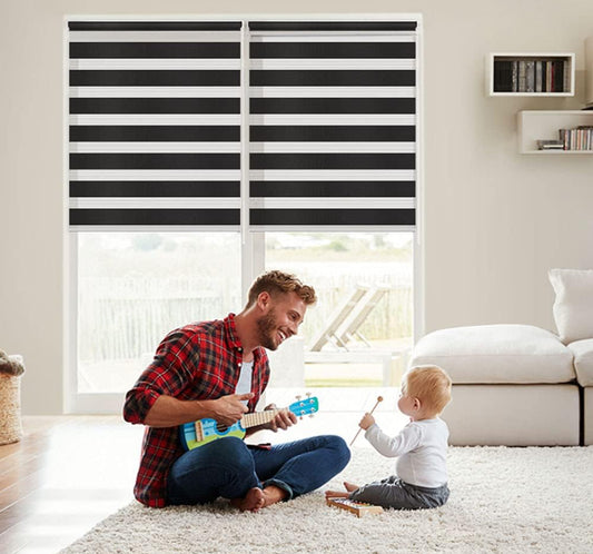 LUCKUP Horizontal Window Shade Blind Zebra Dual Roller Blinds Day and Night Blinds Curtains，Easy to Install 33.5" x 90" Black