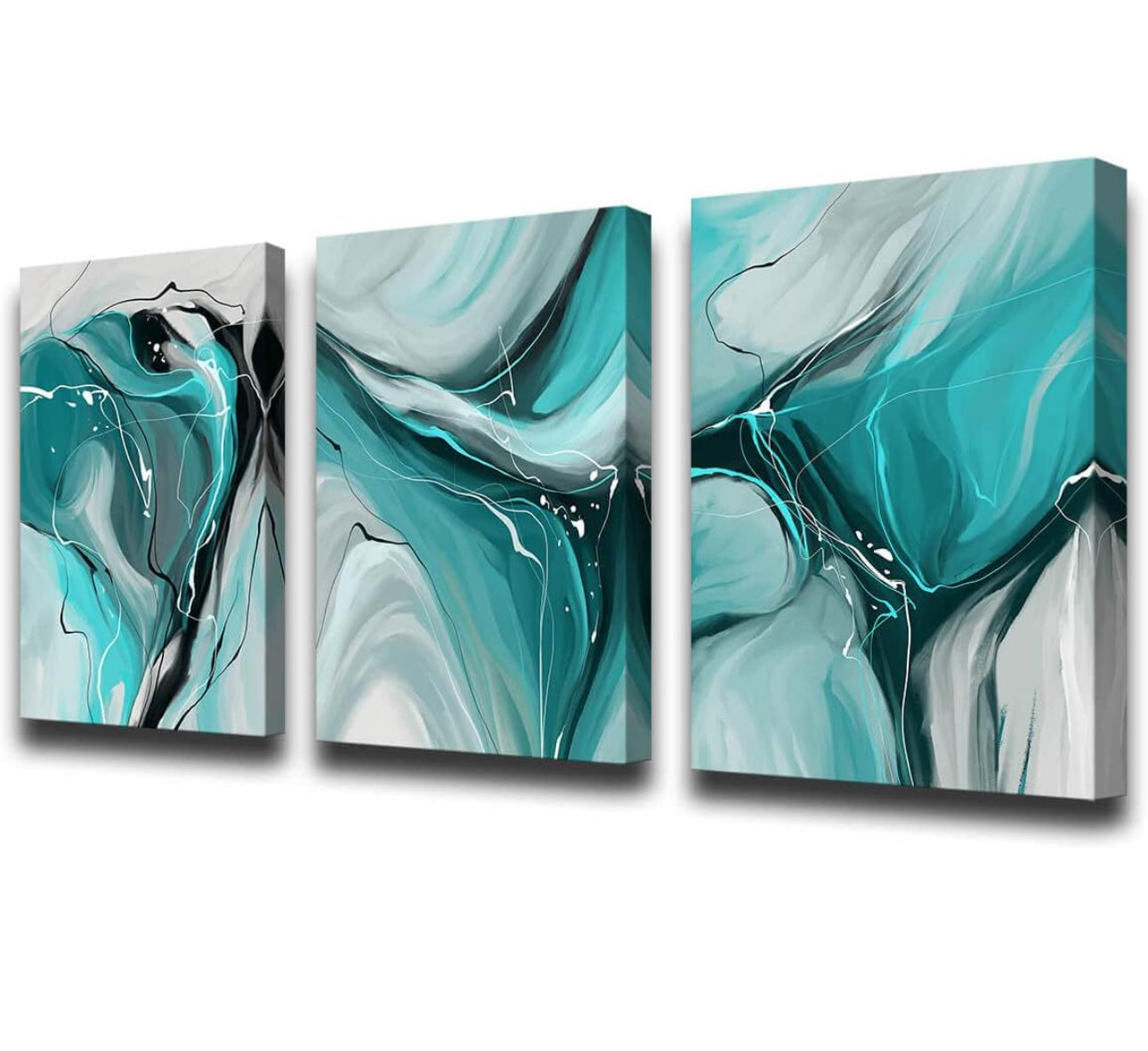Teal Abstract Watercolor canvas Wall Art 12x16 Inch/Set of 3,Wall Decor Painting