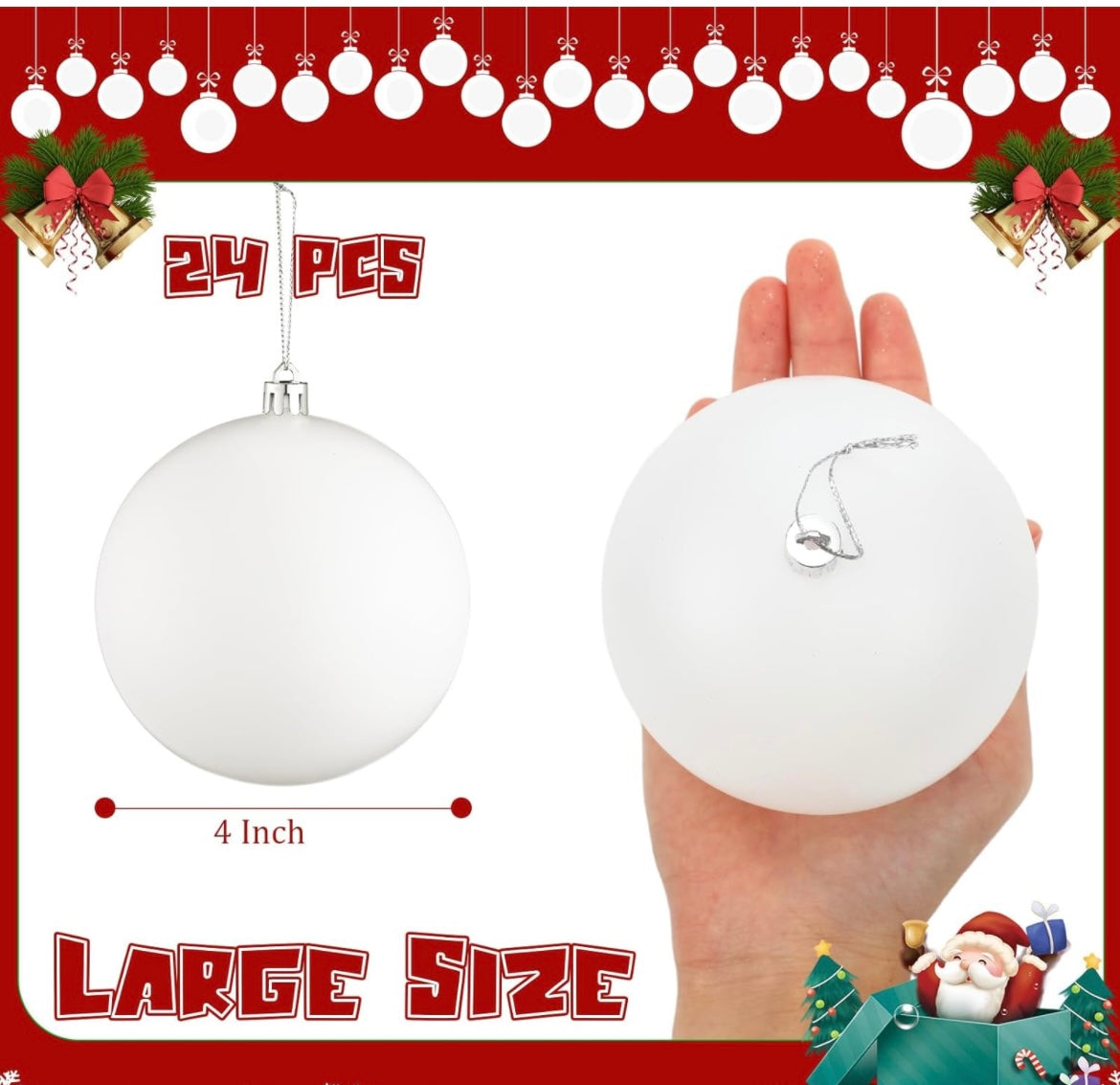 12 Christmas Large 4 Inch Blank plastic Ball White Ornaments
