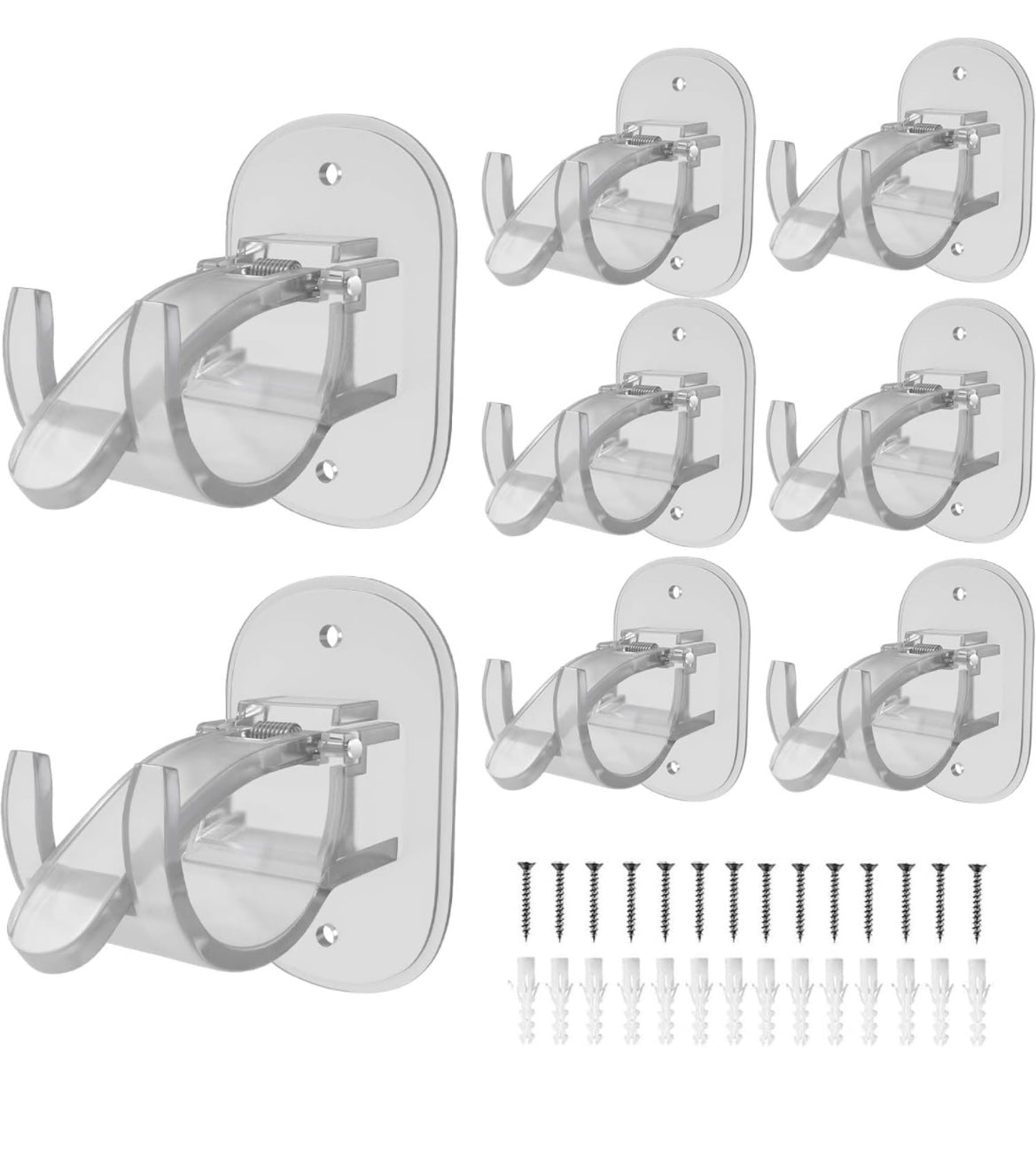 8PCS Upgraded Self Adhesive Curtain Rod Brackets，Curtain Rod Hooks，Curtain rods no Drilling，Curtain Rod Brackets for Wall，for0.6~1.7 inch Curtain Rod(Transparency)