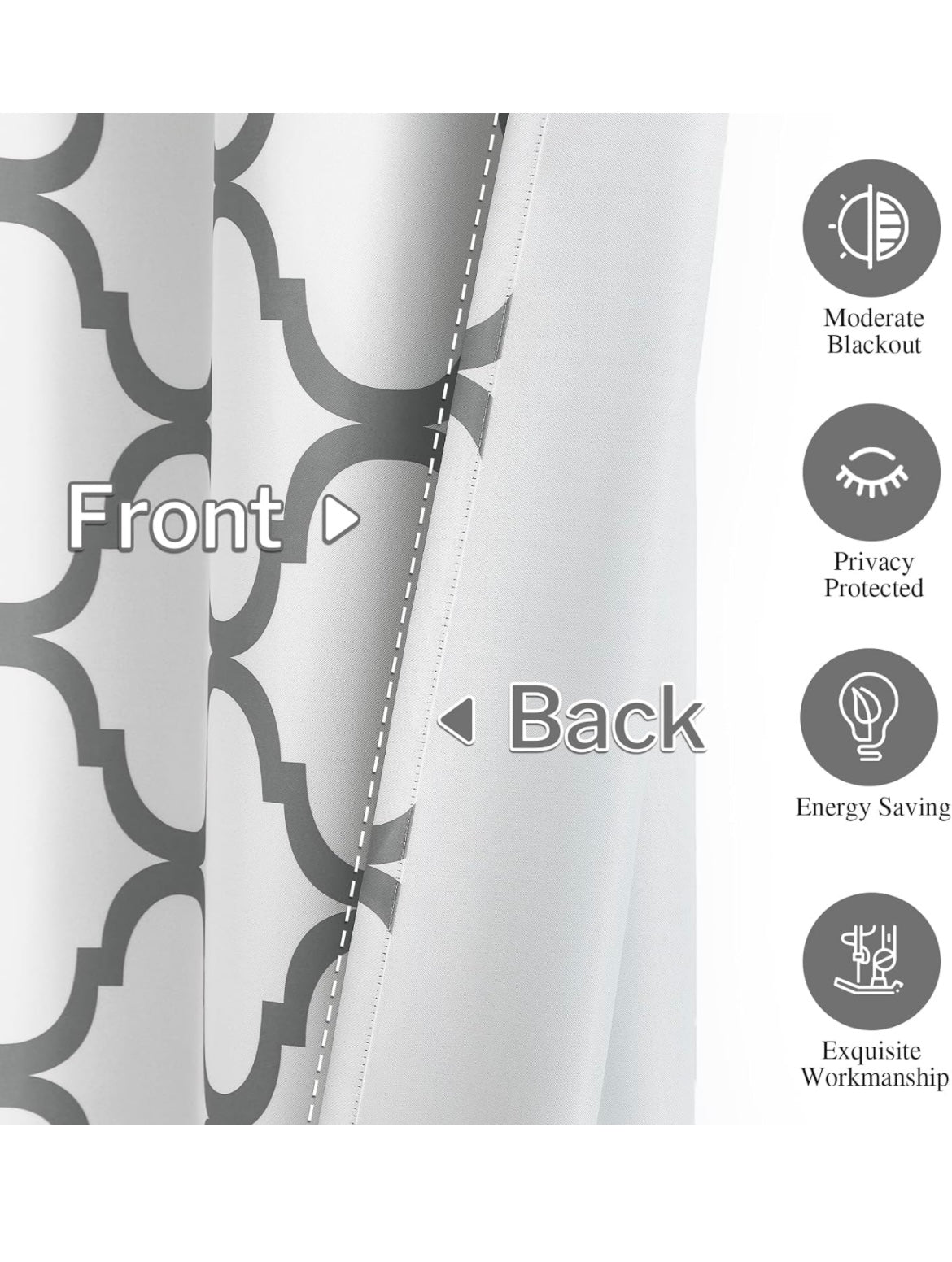 Melodieux Moroccan Printed Room Darkening Blackout Grommet Curtains for Living Room Bedroom, 52 by 84 Inch, Off White/Grey (2 Panels)