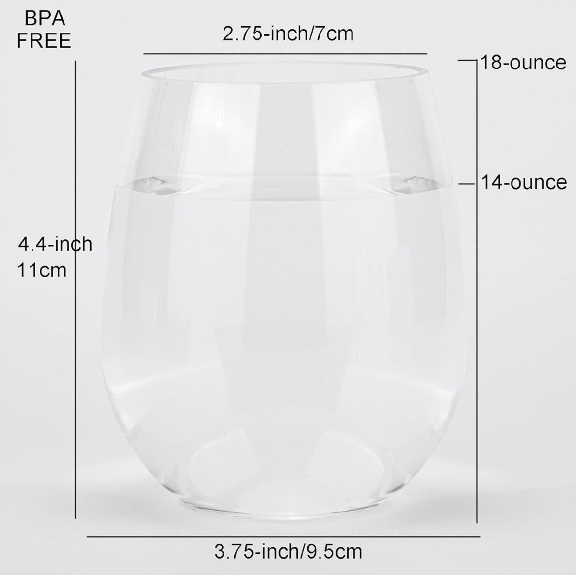 KOXIN-KARLU Classic 18-ounce Acrylic Stemless Wine Glasses, Unbreakable Mixed Drinkware Plastic Tumbler, set of 6 Clear
