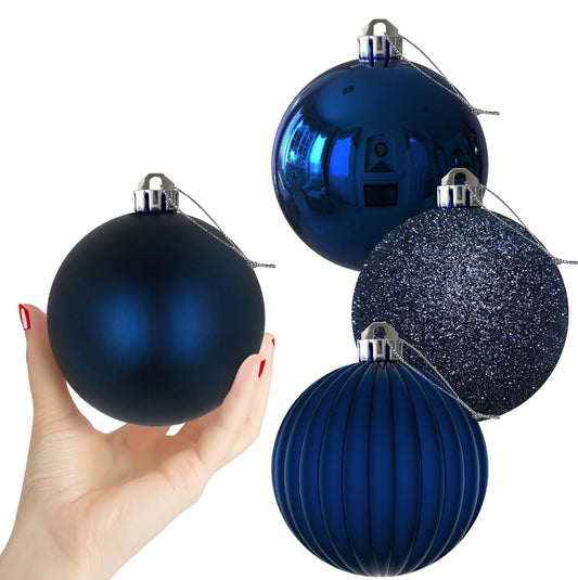 4Pcs Christmas Balls Ornaments for Xmas Tree - Shatterproof Christmas Tree Decorations Medium Hanging Ball Navy Blue 4.0in x 4 Pack