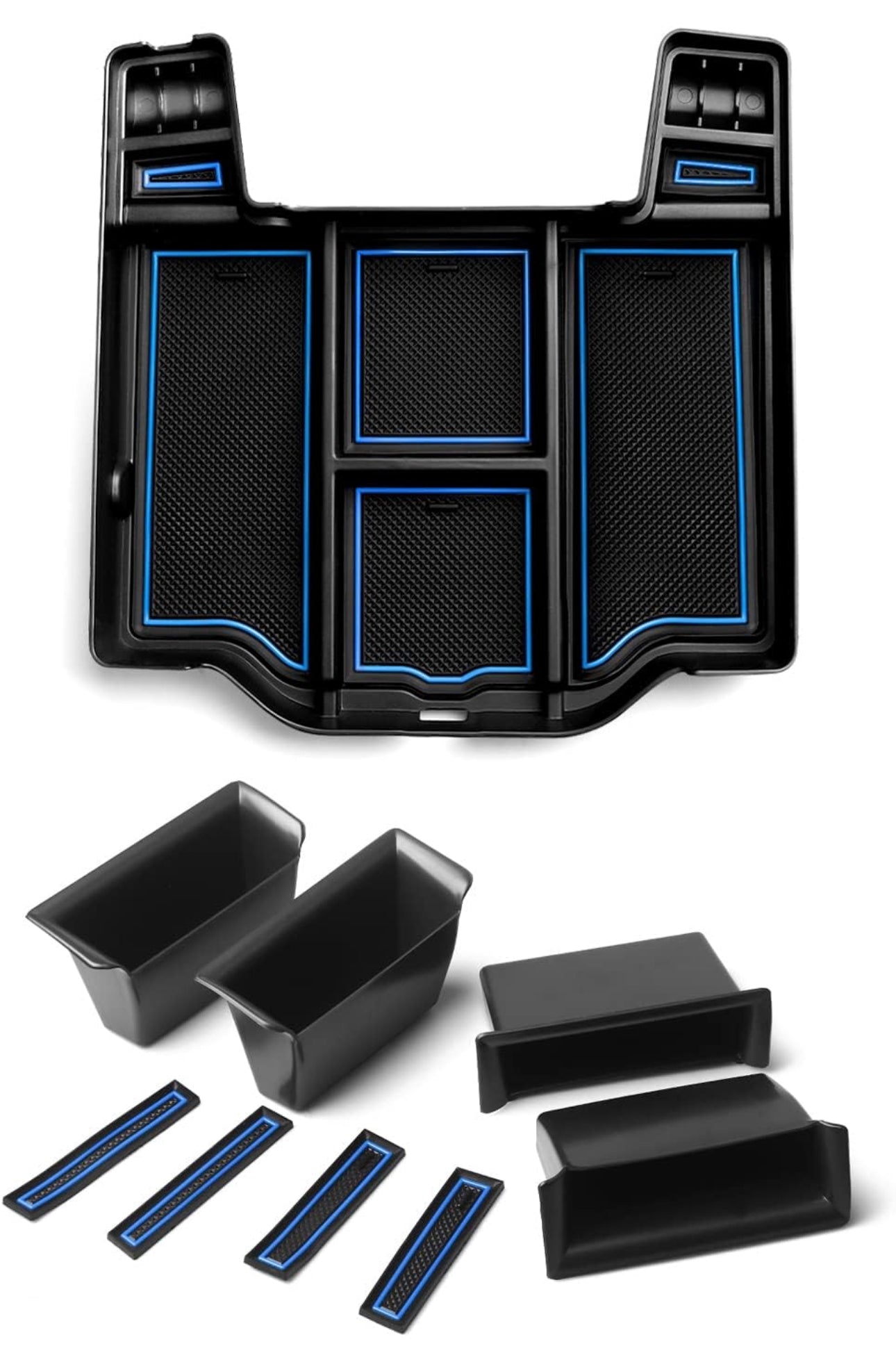 Karltys Center Console Organizer for Dodge Ram 1500 2019-2024 Accessories, Ram 1500 Door Side Organizer & Armrest Storage Box Insert Tray Blue 5PCS (Full Center Console & Bucket Seats ONLY)