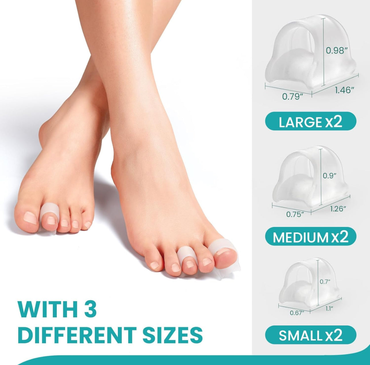 Hammertoe Corrector- Soft Gel Toe Straighteners - Realign Bent, Curled, Crooked, Claw, Bunion, Hammer Toes - Toe Corrector（6 Count, 3 Different Sizes, Clear）