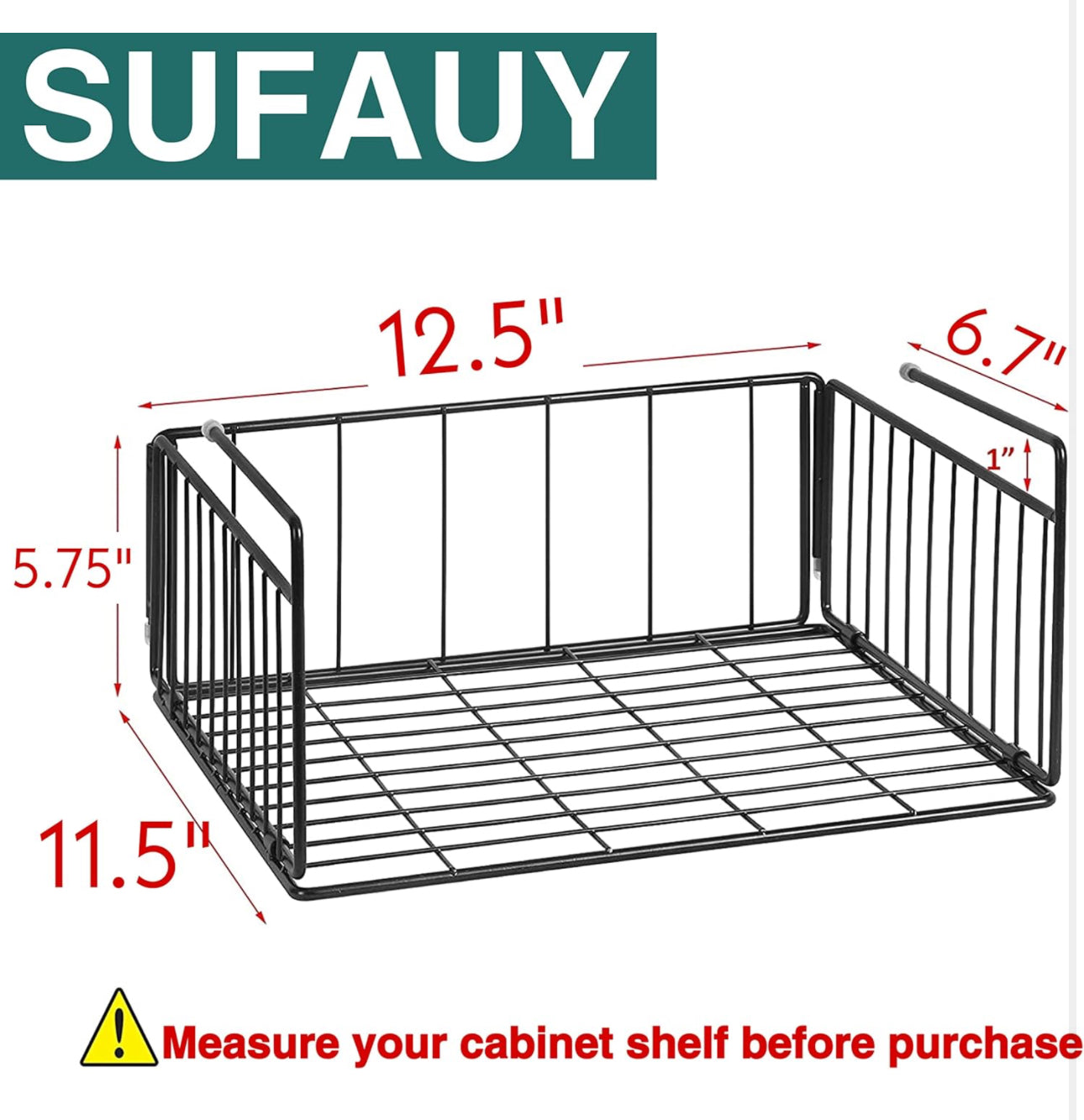 SUFAUY Steel 2-Pack Under Cabinet Shelf Basket Organizer, Metal Wire Rack Hanging Storage Baskets Holds up to 22lbs for Kitchen Pantry or Refrigerator, Black