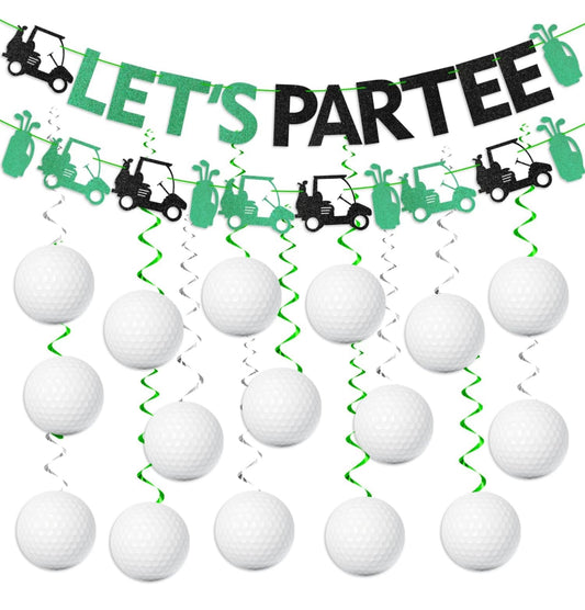 KORHONEN Let's Partee Golf Party Decorations, Golf Birthday Party Decorations Includes Let's Partee Golf Banner and Golf Hanging Swirls