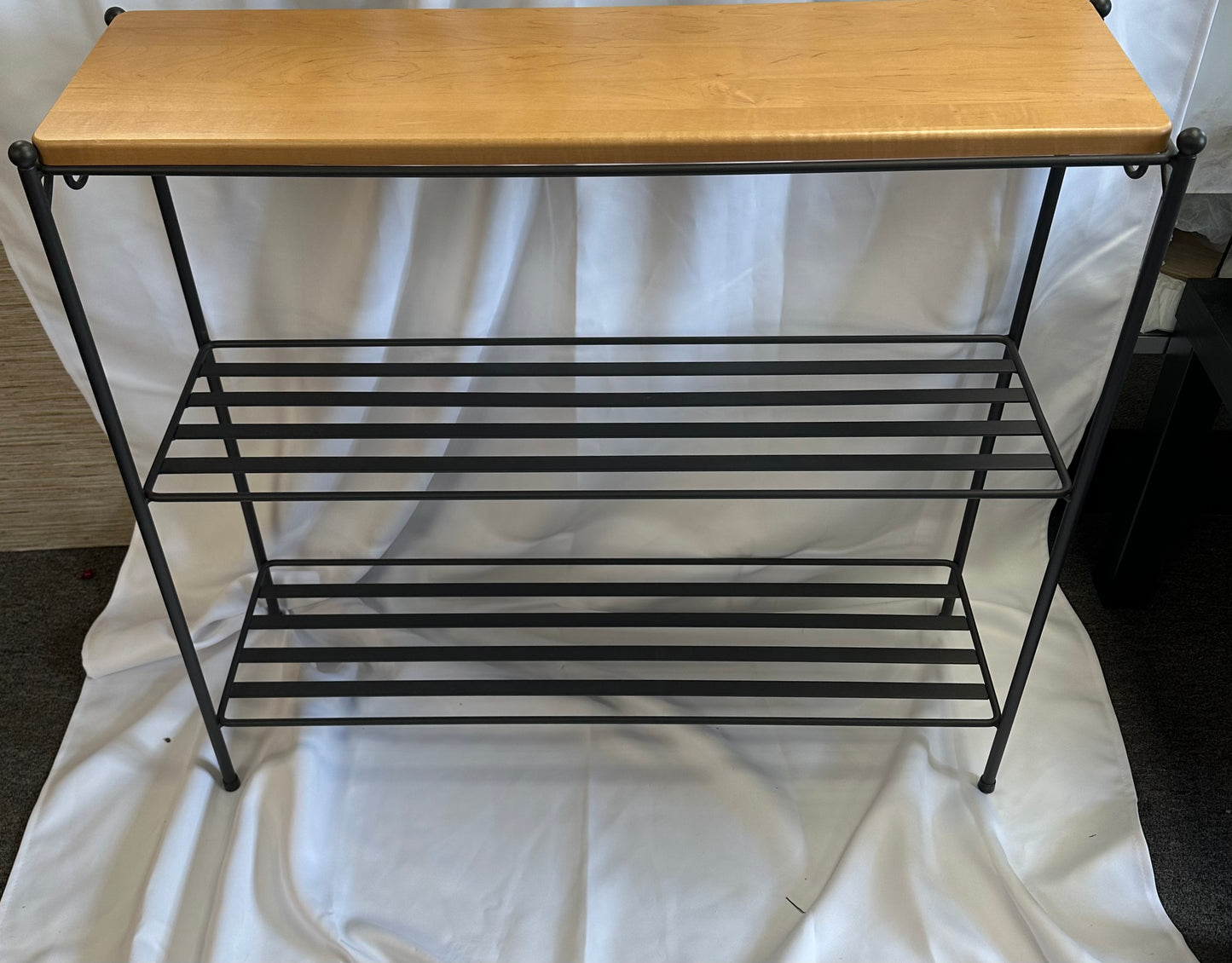 Longaberger Foundry Wrought Iron 3 Tier Wood Shelf Rack With One Wood Shelf