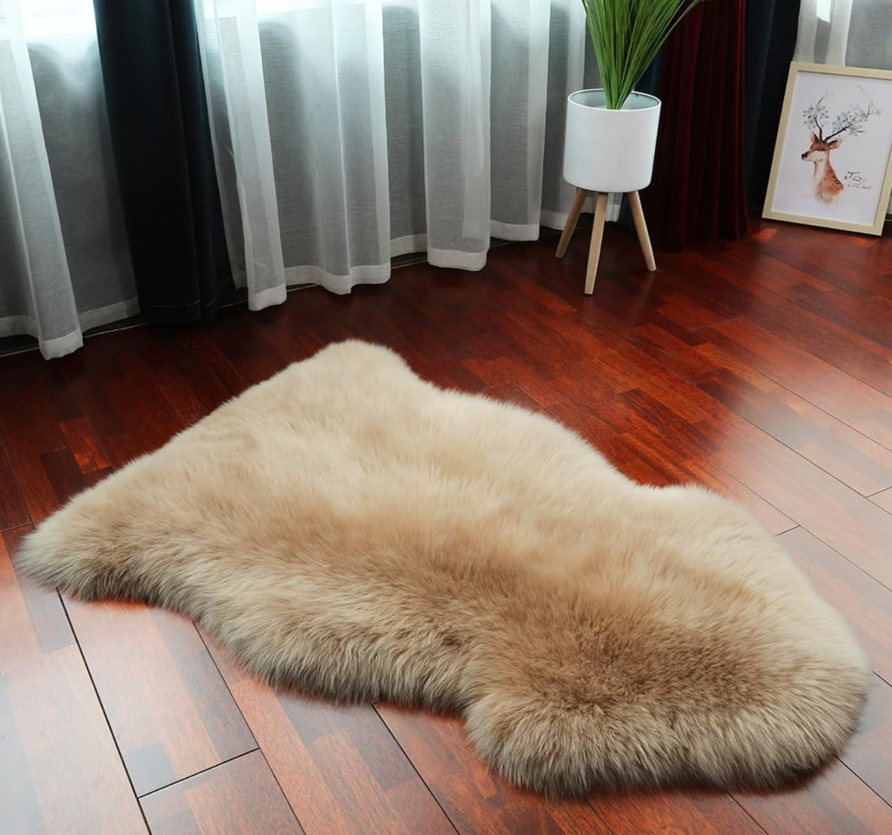 LLB Genuine Sheepskin Area Rug Wool Rug Fur Carpet Fluffy Shaggy Fur Rug for Living Room Kids Bedroom Real Sheepskin Throw Lambskin Rugs Sofa Mat Chair Seat Covers (Tan, 2 x 3 ft Sheepskin)