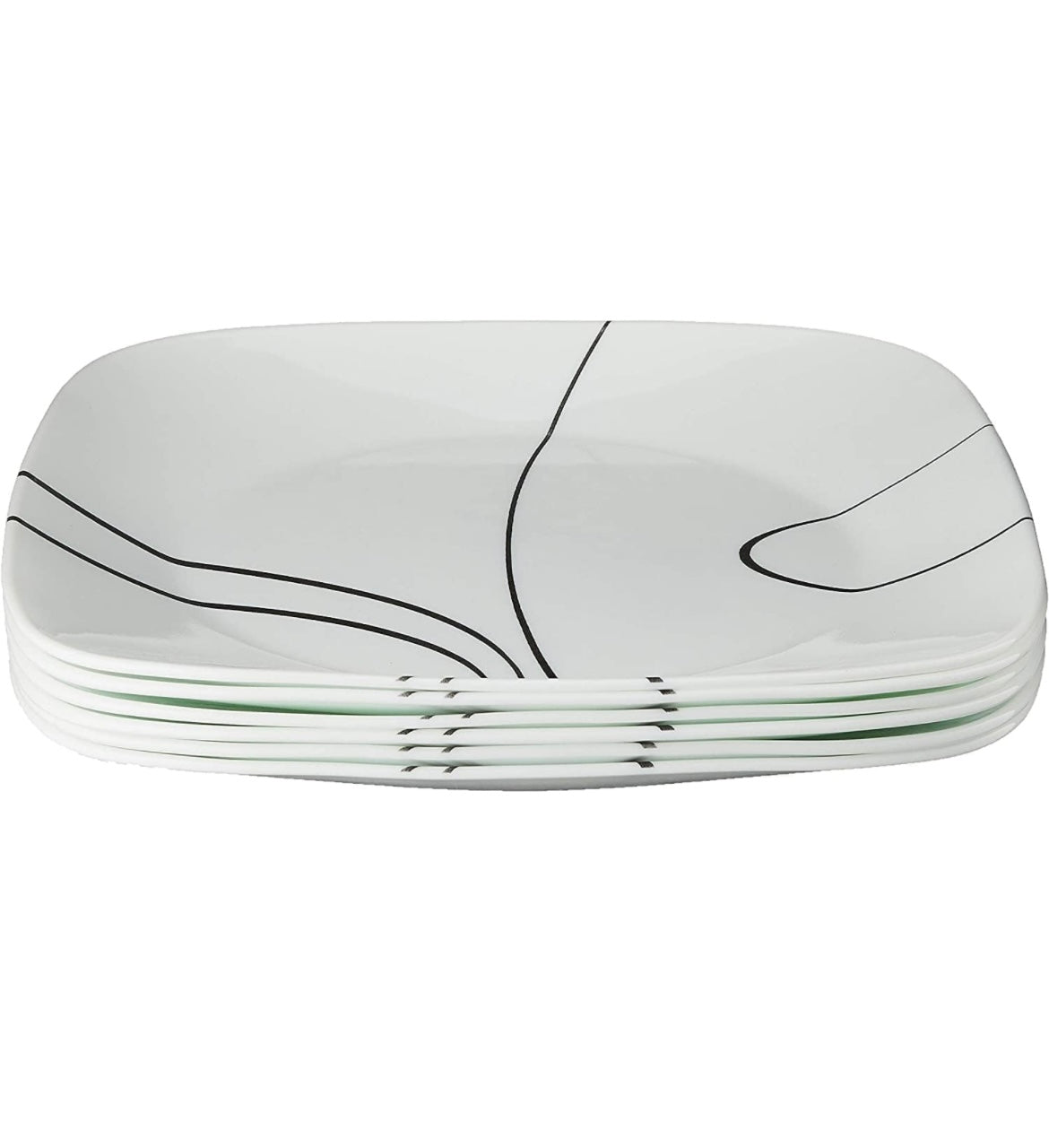 Corelle Vitrelle 6-Piece Dinner Plates Set, Triple Layer Glass and Chip Resistant, Lightweight Square 10-1/2-Inch Plates, Simple Lines