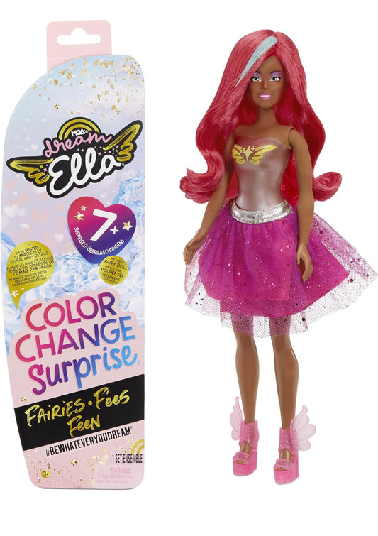 MGA Entertainment Dream Ella Color Change Surprise Fairies, Yasmin Pink Fashion Doll with 7+ Surprises Including Outfit