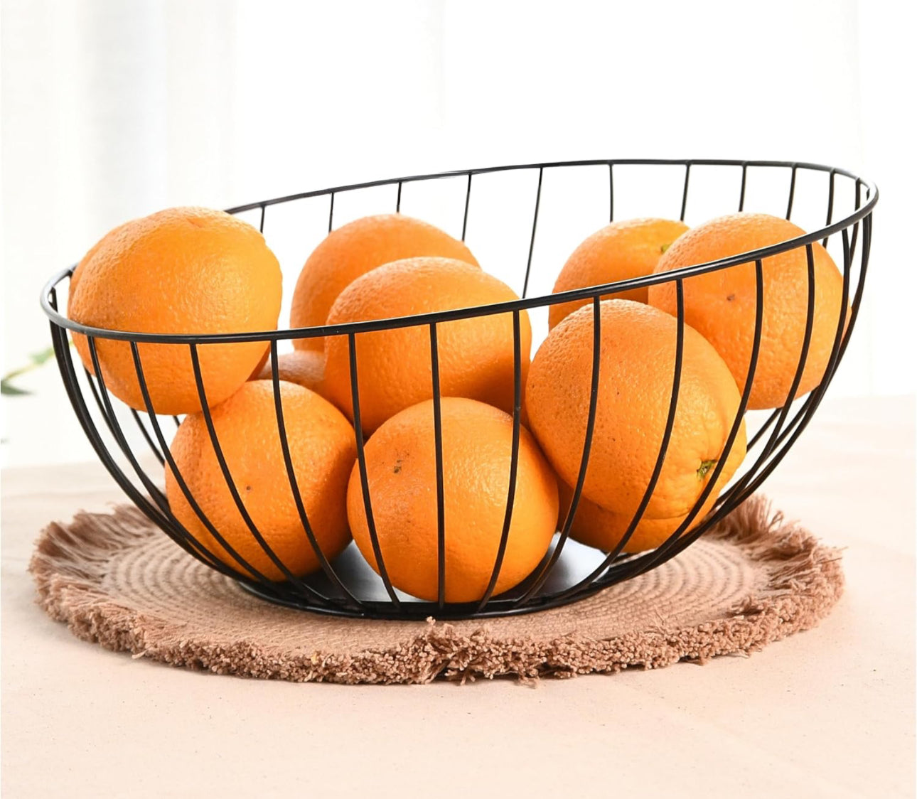 Folkulture Fruit Basket for Kitchen Counter, 10" Inch Countertop Fruit Bowl, Metal Wire Basket for Modern Kitchen Décor, Large Fruit Storage Holder For Table Decor (Black)