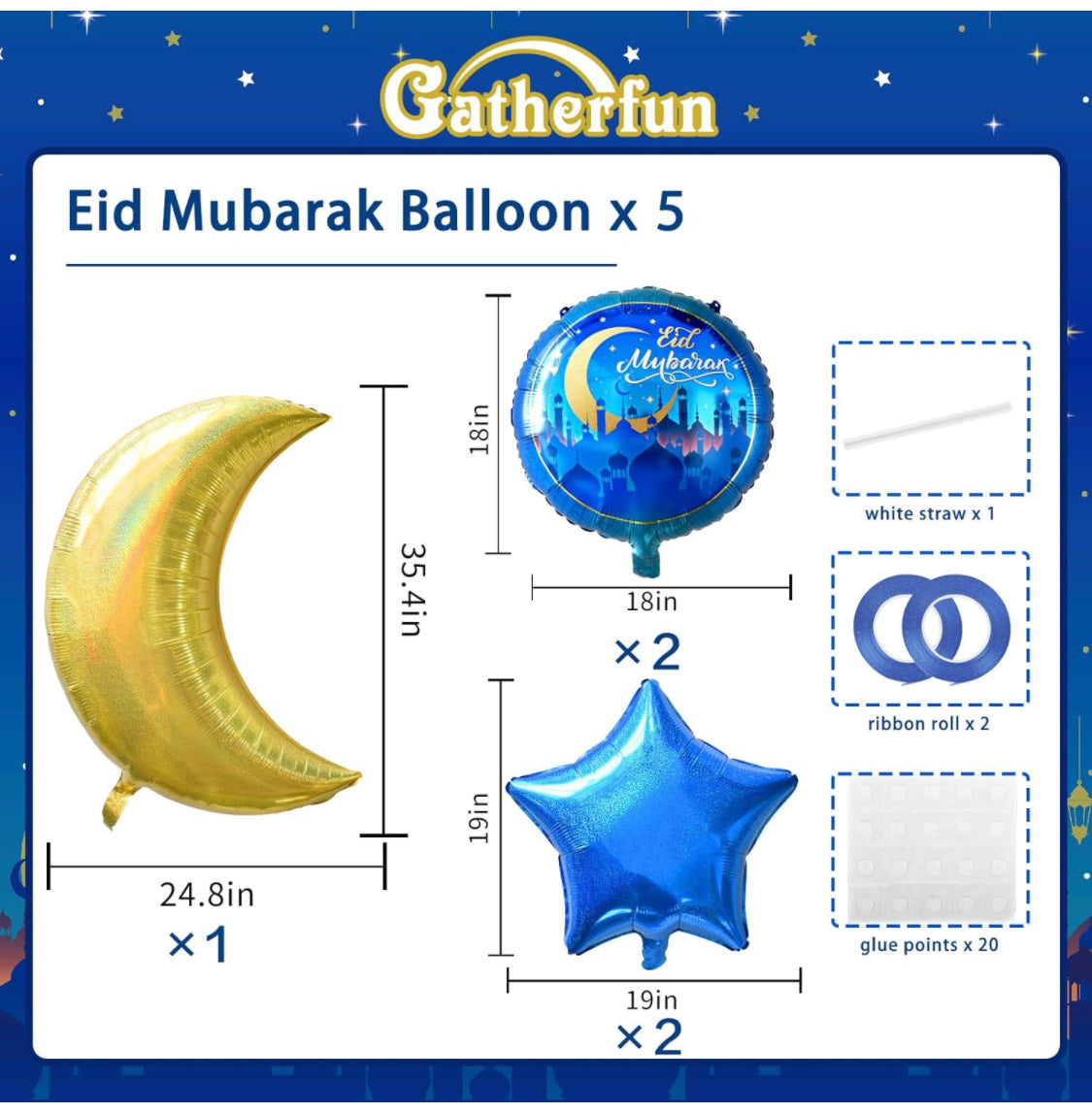 Eid Mubarak Party Decorations,Eid Mubarak Balloons for Ramadan and Eid Mubarak Party Decoration Supplies