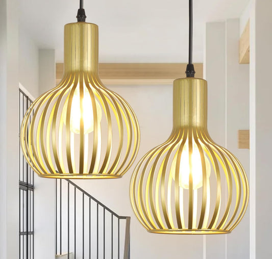 DLLT 2-Pack Gold Pendant Light Fixtures, Adjustable Pendant Lighting Over Sink, Farmhouse Metal Pendant Lights Kitchen Island, Vintage Brass Hanging Light for Living Room, Dining Room, Bedroom, E26