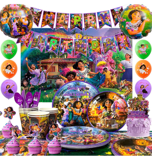 Encanto Birthday Party Supplies,114pcs Magic House Birthday Party Supplies Set-Encanto Birthday Banner Backdrop Tablecloth Plates Cups Napkins Balloons Cake Topper etc Encanto Themed Party Supplies