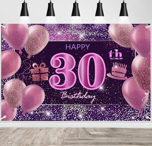 30th Birthday Decorations for Girls Happy Birthday Banner Pink Decorations for A Party Birthday Backdrop for Women