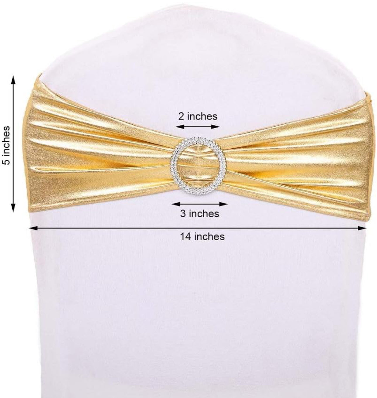 10 pcs Gold Metallic Spandex Chair Sashes with Silver Round Buckles Wedding Ceremony Reception Decorations Supplies