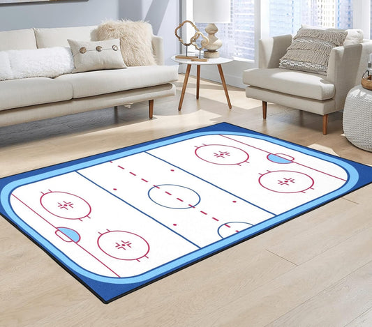 Ice Hockey Rink Printed Area Rug American Ice Hockey Sport Carpet Winter Sport Game Area Rugs Non-Slip Floor Mat for Living Room Bedroom Playroom Decor Gift for Ice Hockey Lovers 4'x 5.3'