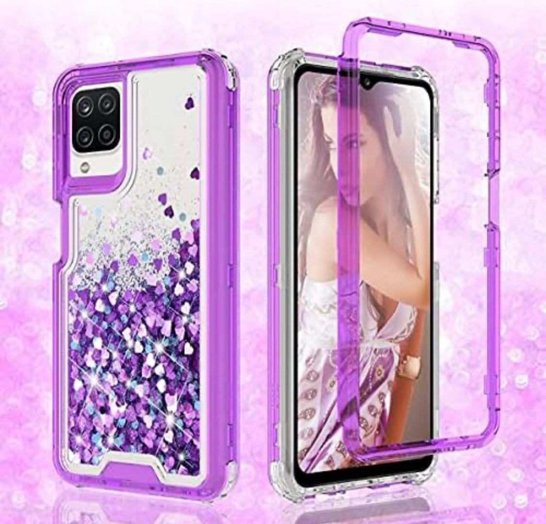 Compatible for Galaxy Samsung A12 Case, Hard Clear Glitter Bling Sparkle Liquid Heavy Duty Shockproof Rugged Protective case