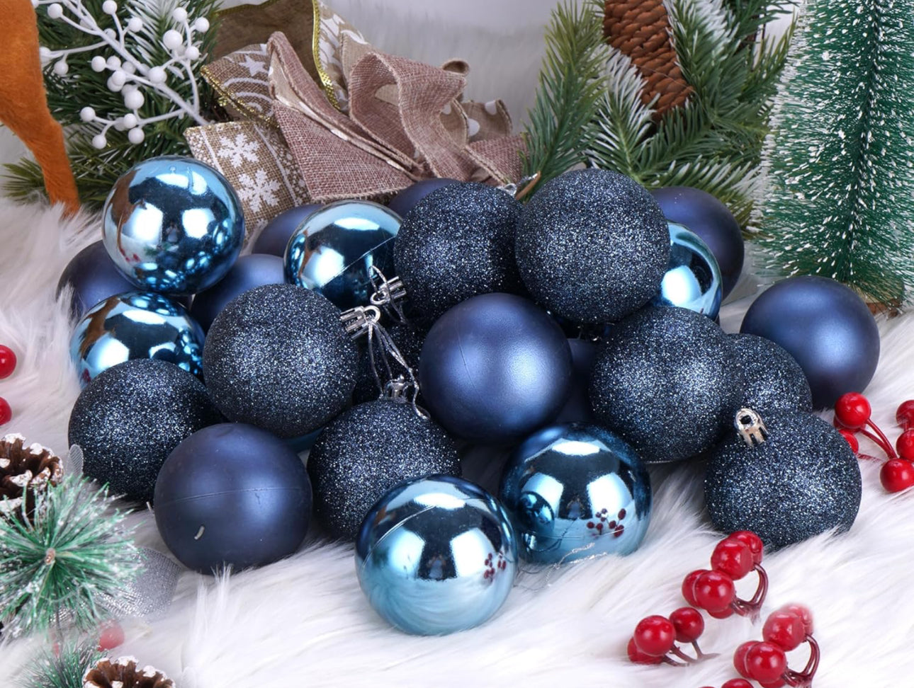 30ct Christmas Ball Ornaments, 2.36" Shatterproof Tree Decorations, Perfect Hanging Ball for Indoor/Outdoor Holiday Party Decor (Dark Blue