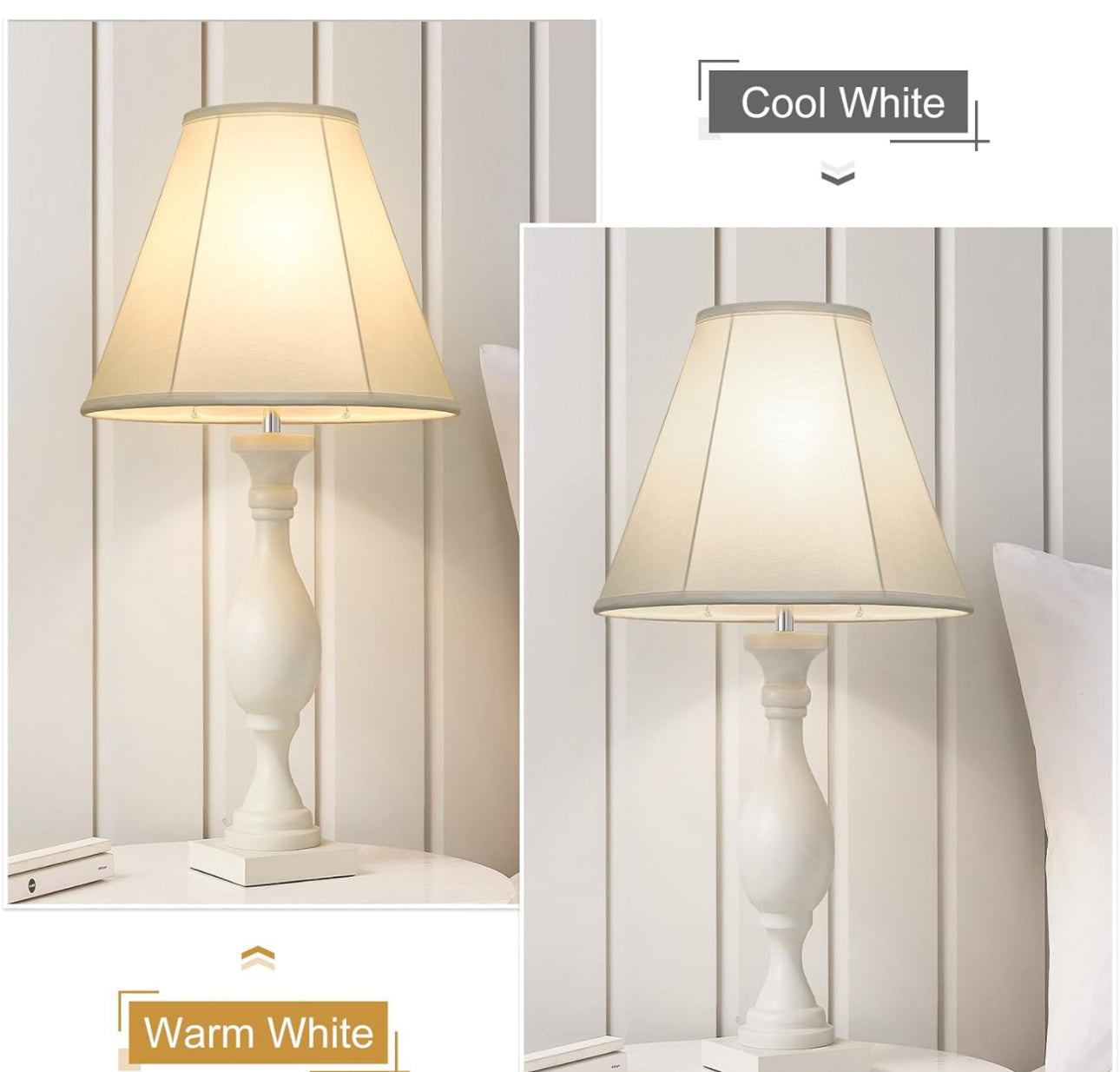 White Lamp Shades Set of 2, Bell Lamp Shades 6"Top x 13"Bottom x 10"High, Medium Shade Replacement Fabric Natural Linen Hand Crafted(Spider Fitter), Harp Holders Included, Easy Assembly Required