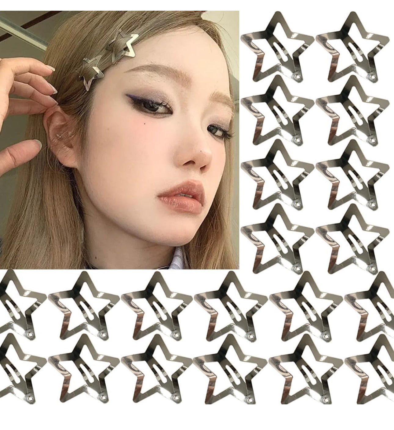 20 PCS Silver Metal Star Hair Clips and Barrettes - 1.65" Non-Slip Y2K Accessories for Girls and Women