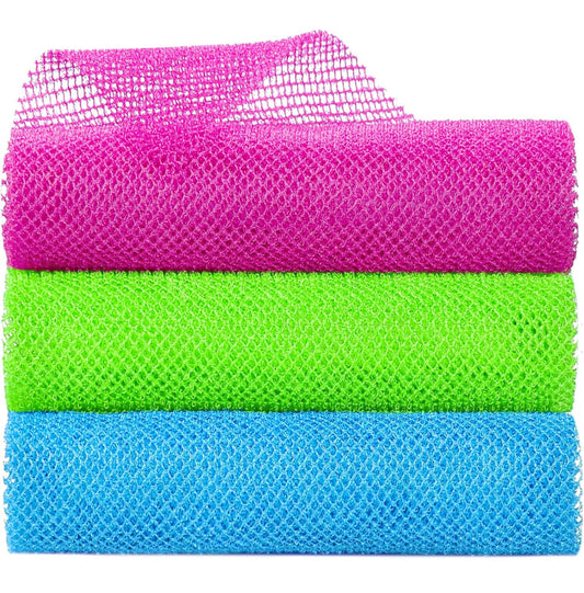 Metene 3 Pieces African Exfoliating Net, Colorful African Net Cloth, Long African Net Sponge Body Scrubber for Use in Shower, Bath Shower Wash Cloth for Skin Smoother Daily Use (Ross Red, Green, Blue)