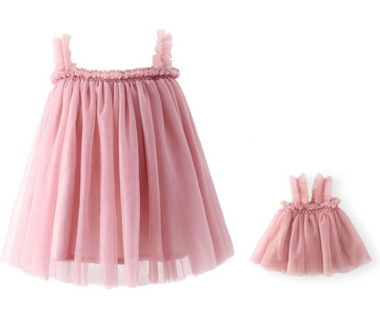 Girl and Doll Matching Dress Outfits Baby Girls Layered Tulle Tutu Dress for Toddler Girl and 14" Dolls size 12mos