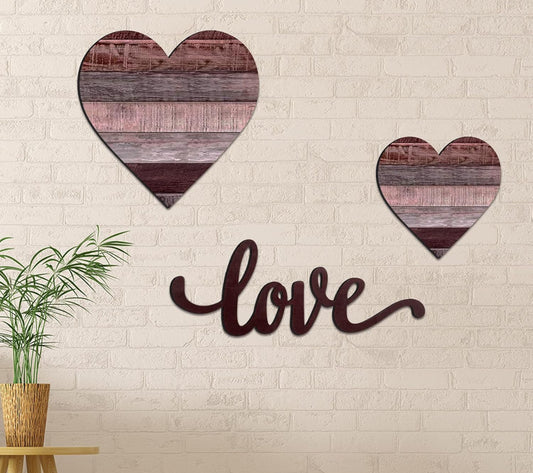 3 Pieces Heart Shaped Wood Sign and Love Letter Wooden Sign Vintage Wooden Heart Wall Decor Rustic Love Letter Wall Sign for Farmhouse Home Living Room Bedroom Office Wall Decor, Brown