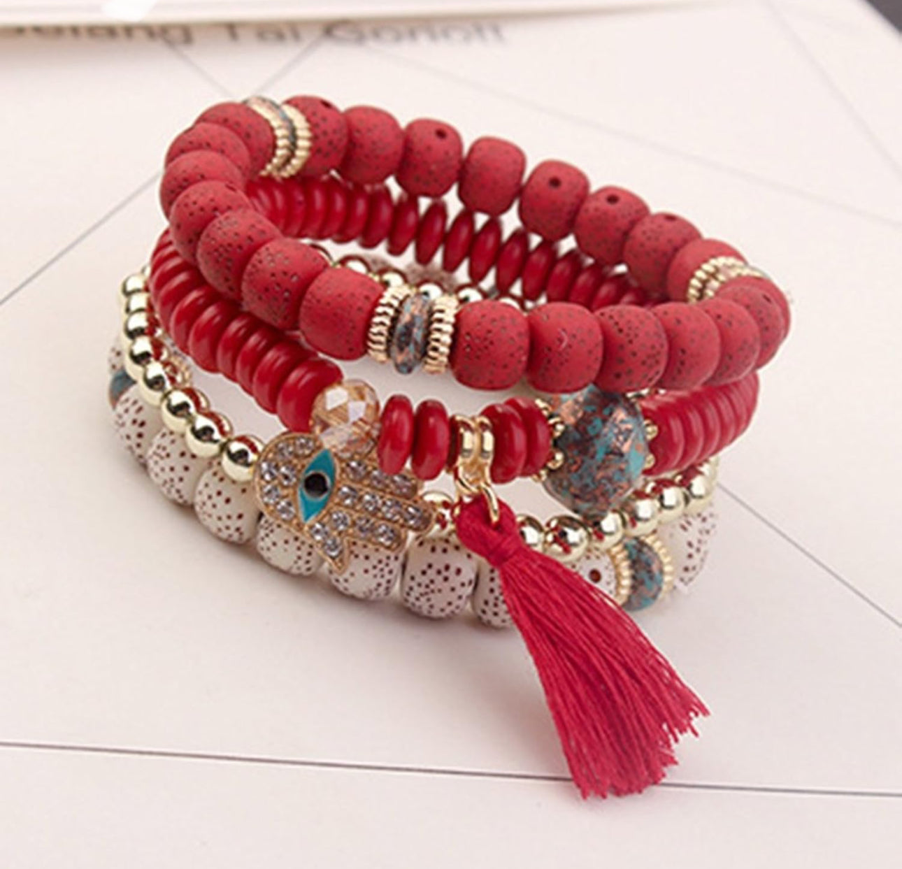 Tassel Beaded Stackable Bracelets Bead Multilayer Bracelets for Women Bangle