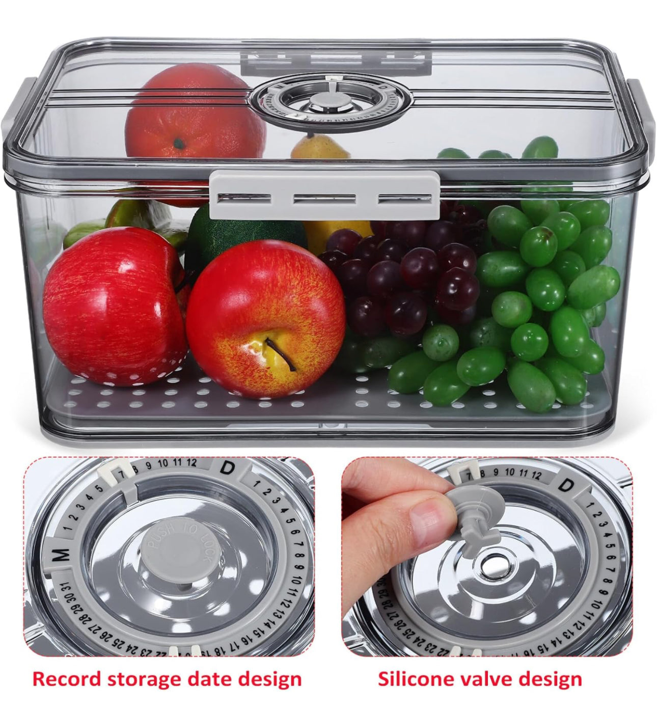 Kichvoe Food Containers Fruit Container Produce Saver Container Food Fresh Containers Container for Fridge Crisper Refrigerator Storage Box The Pet Vegetable Preservation Box