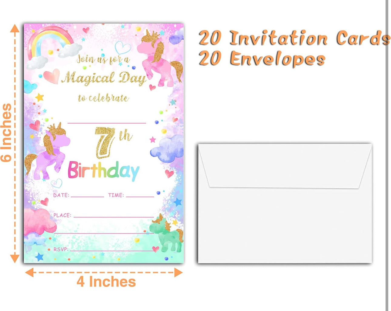 7th Birthday Party Invitations, 20-Count Magical Day Birthday Party Invites With Envelopes-HBYQK-B12