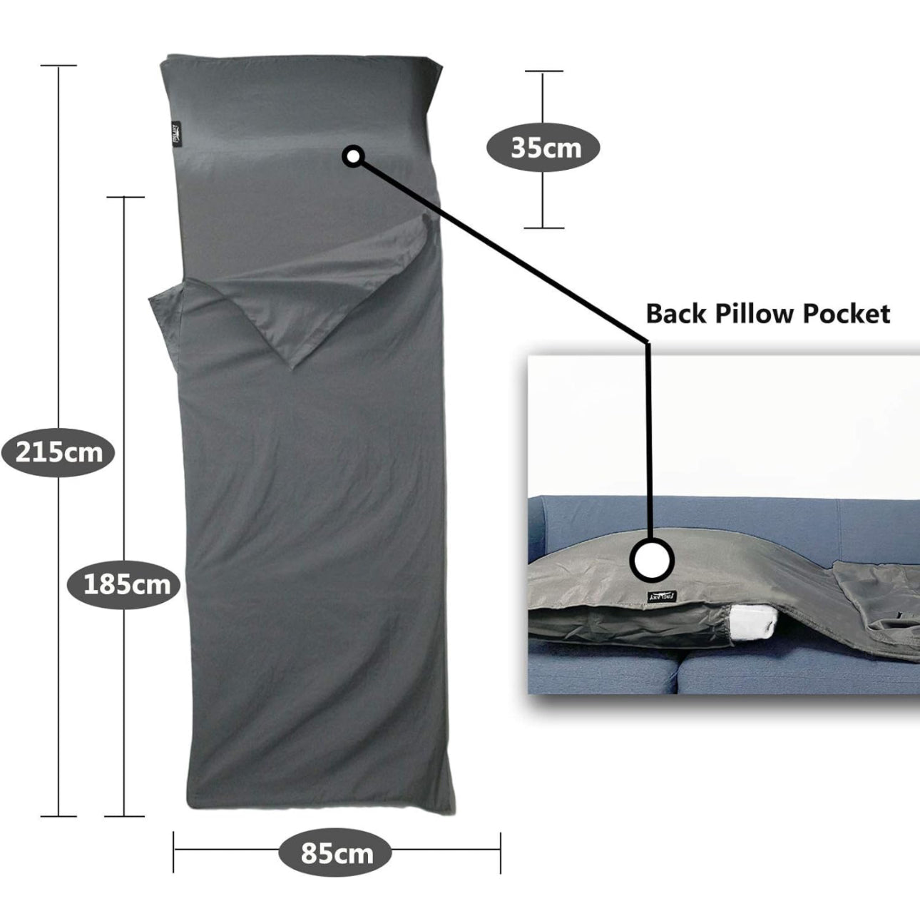 Frelaxy Sleeping Bag Liner, Adult Sleep Sack & Travel Sheets & Travel Sleep Sack for Backpacking, Hotel, Hostels & Traveling, Comfy & Easy Care Adults & Kids (Dark Gray - No Zipper)