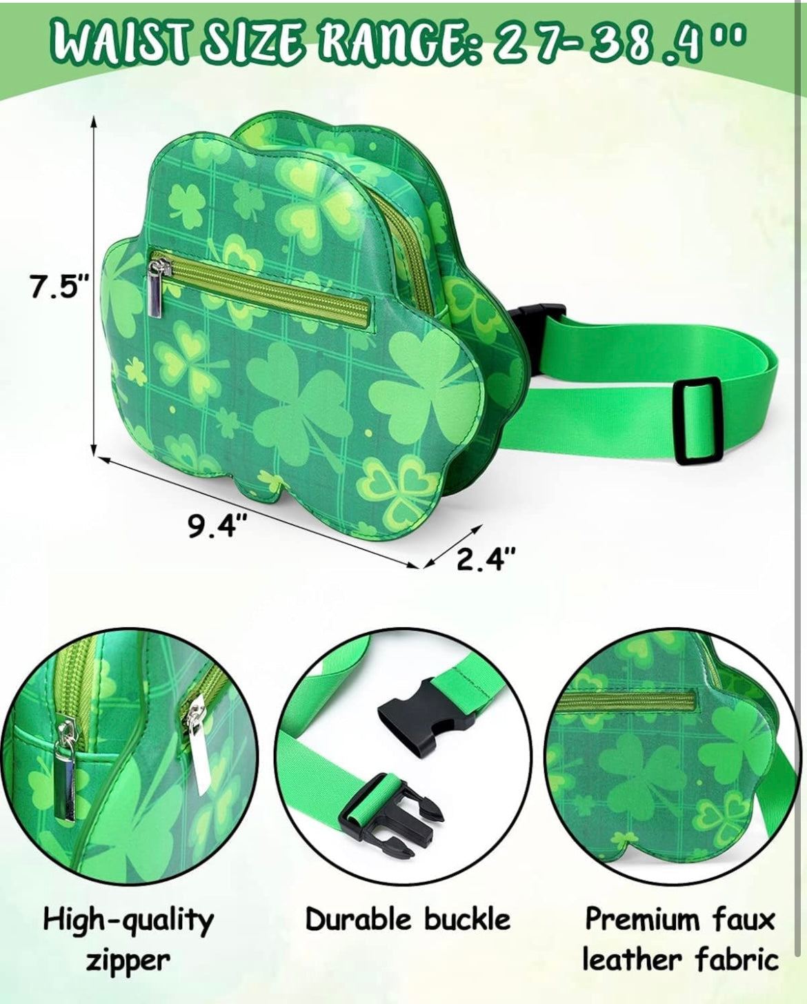 2PCS St Patrick's Day Gifts Bucket Hat Fanny Pack Set Shamrock Hat Clover Waist Pack Green Waist Belt Bag Foldable Fishing Sun for Party Sports Hiking Travel st patricks day Accessories for Men Women